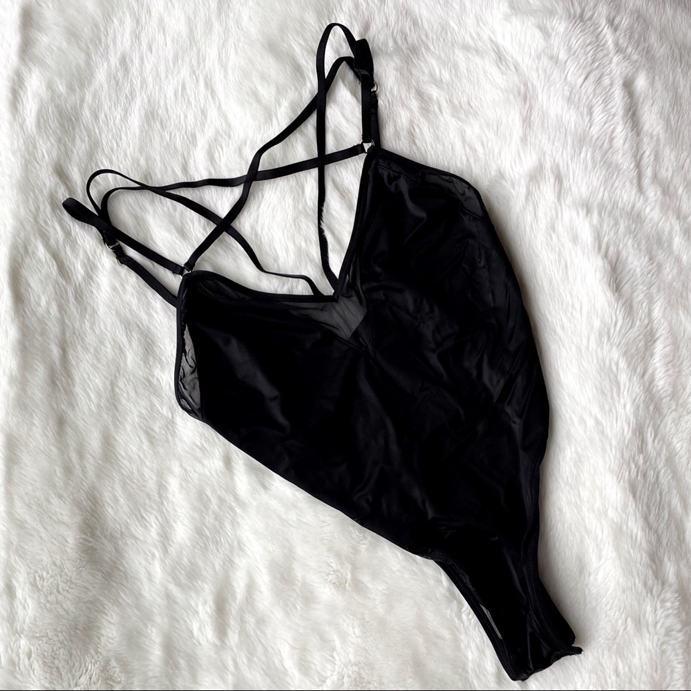Victoria’s Secret Black Satin and Mesh Strappy Teddy